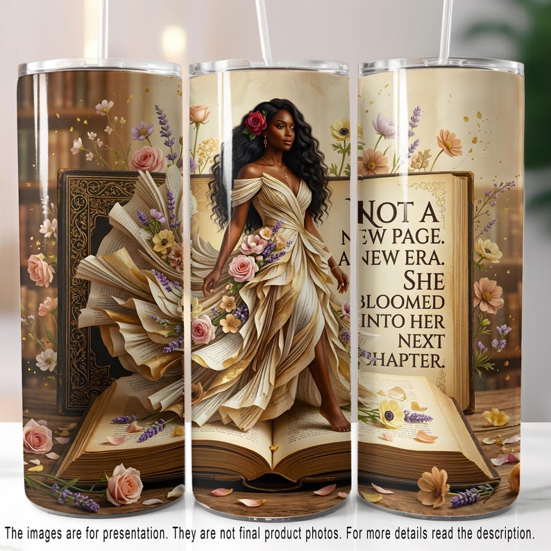 Black Woman 20oz Skinny Tumbler Wrap Sublimation Design, Inspirational Book Tumbler, Black Girl Tumbler PNG Digital Download