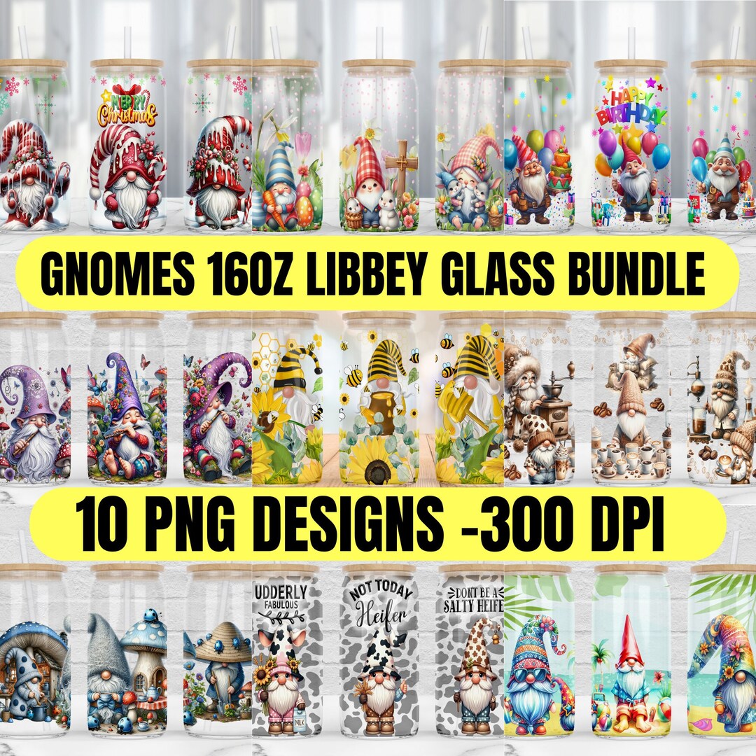 Gnomes 16oz Libbey Glass Can Wrap Bundle: 10 PNG Designs (digital ...