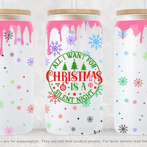 Sarcastico involucro di vetro per le vacanze di Natale, Silent Night Christmas 16oz Libbey Glass Can Sublimation, Divertente involucro di vetro PNG Download digitale