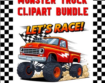Monstertruck PNG-Clipart-Bundle für Jungen, große LKW-Sublimation, Kinder Monster Jam PNGs, Cartoon große Räder Clip Art, Monstertruck-Party