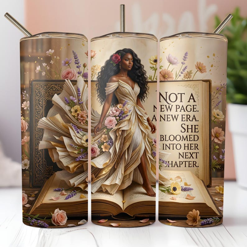 Black Woman 20oz Skinny Tumbler Wrap Sublimation Design, Inspirational Book Tumbler, Black Girl Tumbler PNG Digital Download