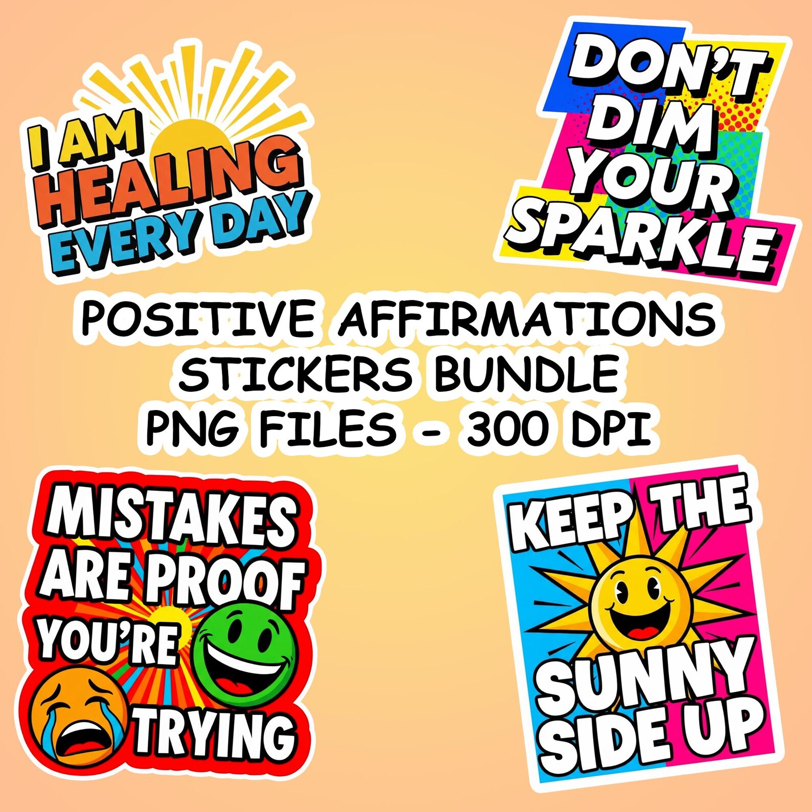 21 Positive Affirmations Sticker Bundle PNG, Printable Mental Health ...