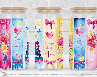 Mom Life 16oz Libbey Glass Can Tumbler Sublimation Design, UV Dtf Cup Wrap Mama, Mother's Day Glass Can Wrap PNG File Digital Download