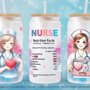 Krankenschwester Nurse Nutrium Facts 16 Unzen Glasdose Sublimationsdesign, Nurse Life Libbey Glasdose, Krankenschwester Glasdose Wrap, Krankenschwester Can Wrap PNG digitale Datei