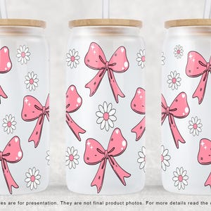 Coquette Bow Daisy Libbey Glass SVG PNG, Ribbon Beer Glass Can Sublimation Design 16oz Tumbler Glass, Png Digital file Instant Download Only