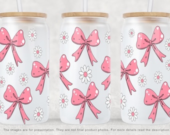 Coquette Bow Daisy Libbey Glass Can Sublimation Design (Digital file)