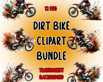 Dirt Bike Clipart Bundle, Motocross Clipart, Motorcycle Design, Printable Watercolor Clipart, High Quality PNGs/JPGs, Digital Download Only