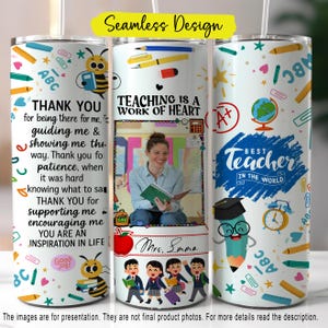 Lehrer Danke 20 Unzen Tumbler Wrap PNG, fügen Sie Ihr Foto & Name Sublimationsvorlage, zurück zu Schullehrer Geschenk, PNG digitale Download-Datei