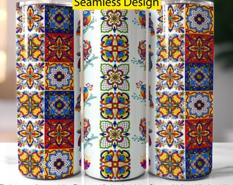 Mexican Talavera 20 oz Skinny Tumbler Wrap PNG file, Mexican Art Png Sublimation Design, Mexican Talavera Pattern Png Digital Download ONLY