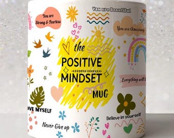 Positive Mindset Mug Wrap PNG: Gratitude Coffee Cup Sublimation Template (Digital Download Only)