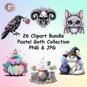 Pastel Goth Clipart Bundle PNG, 26 Spooky Cute Halloween Graphics, Pretty Creepy Aesthetic, Pastel Goth Sublimation Digital Download Files