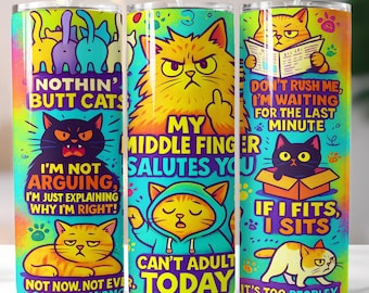 Lustiges Katzenmotiv für 20-oz-Trinkbecher (Skinny Tumbler), PNG-Sublimationsdruck, Sarkastisches Katzenmotiv, Grumpy-Cat-Trinkbecherfolie, Humorvoller Spruch (PNG-Download)