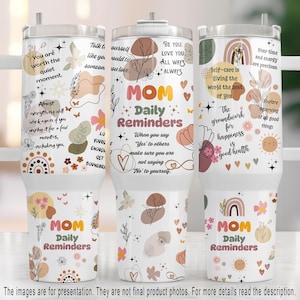 Mom Daily Positive Affirmations 40oz Tumbler Wrap PNG, Motivational Quencher Tumbler Design, Boho Floral 40 oz Sublimation Digital Download