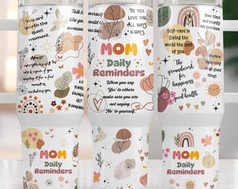 Mom Daily Positive Affirmations 40oz Tumbler Wrap PNG, Motivational Quencher Tumbler Design, Boho Floral Sublimation Digital Download