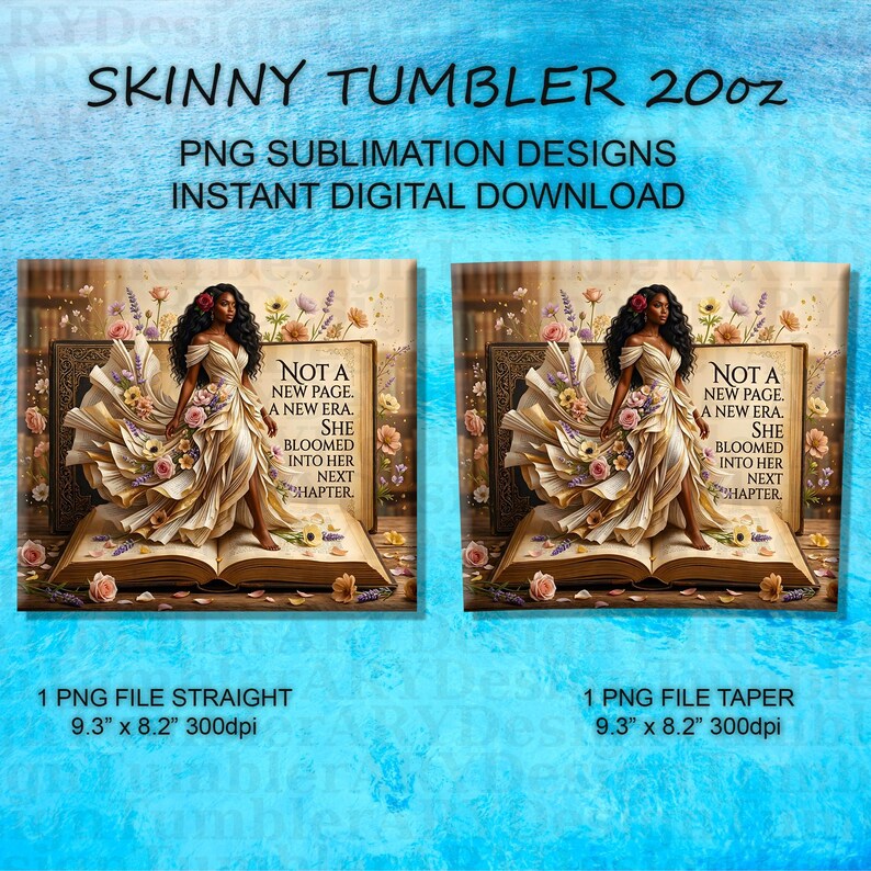 Black Woman 20oz Skinny Tumbler Wrap Sublimation Design, Inspirational Book Tumbler, Black Girl Tumbler PNG Digital Download