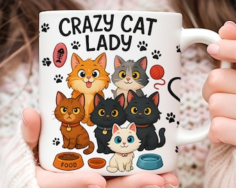 Envoltura de taza con diseño de gato: Diseño de sublimación para tazas de 325 ml/400 ml (descarga digital, archivo PNG)
