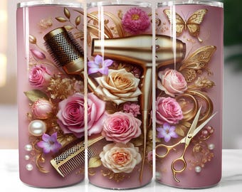 Hairdresser Seamless Tumbler Wrap PNG, Hairstylist 20 oz Tumbler Sublimation, Hair Boss Tumbler Design, Hair Hustler PNG Digital Download