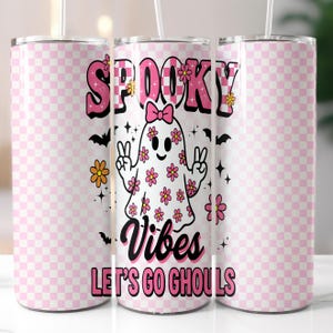 Spooky Vibes 20oz Tumbler Sublimation PNG, Halloween Varsity, Spooky Halloween, Retro Halloween Spooky Season Digital, Checkered PNG Design