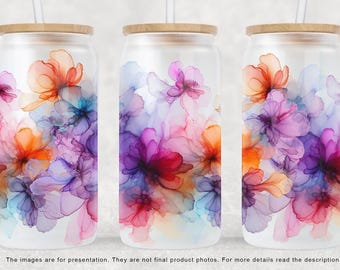 Alcohol Ink Floral Tumbler Wrap: Watercolor Flower Sublimation Design (Digital Download)
