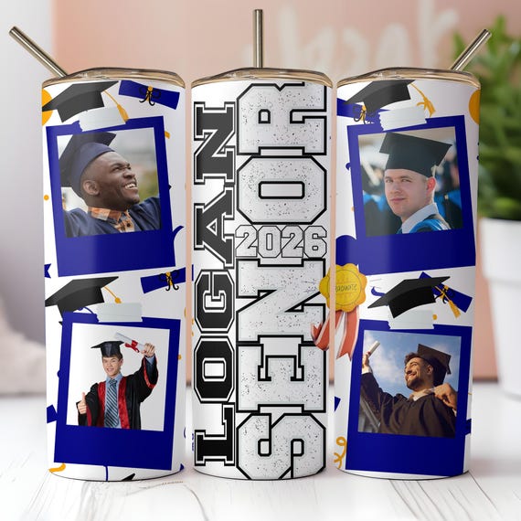 Senior Graduation 2026 College Football Tumbler Wrap PNG: Add Photo and Name (Digital Download)