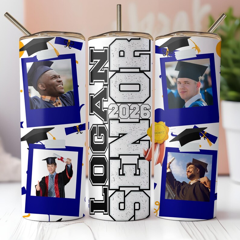 Senior Graduation 2026 College Football Tumbler Wrap PNG: Add Photo and Name (Digital Download) image 1