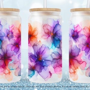 Alkohol Tinte Floral 16 Unze Glasdose Sublimationsdesign, Aquarell Blumen Tumbler Wrap, Wilde Blume Glasdose PNG Design Digitaler Download