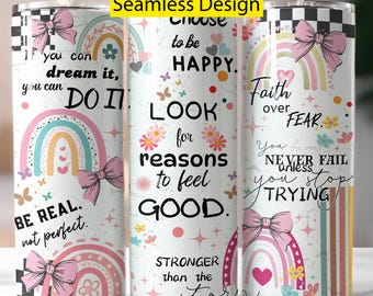 Positive Affirmation Tumbler Wrap 20 Unzen Skinny, Retro Kokette PNG, Motivationszitate Sublimationsdesign, digitaler Download