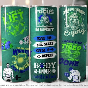 Funny Gym Affirmations Tumbler Wrap: 20 oz Skinny Tumbler Design (PNG Digital Files)