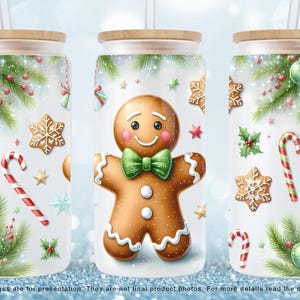 Weihnachtslebkuchen 16 Unzen Libbey Glasdosenverpackung, Feiertags-Tumbler-Sublimationsdesign PNG, festliche Glasdosenverpackung PNG-Datei Digitaler Download