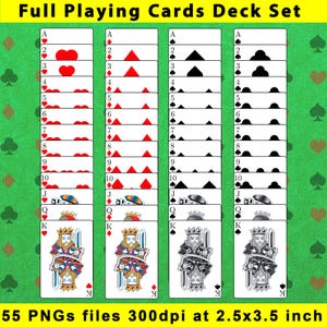 Vollständiges Spielkarten Deck Set PNG, Spielkarten Deck Set Bundle Grafikdesign, PNG Dateien Digitaler Download, Druckfarbstoff Spielkarten Deck Set