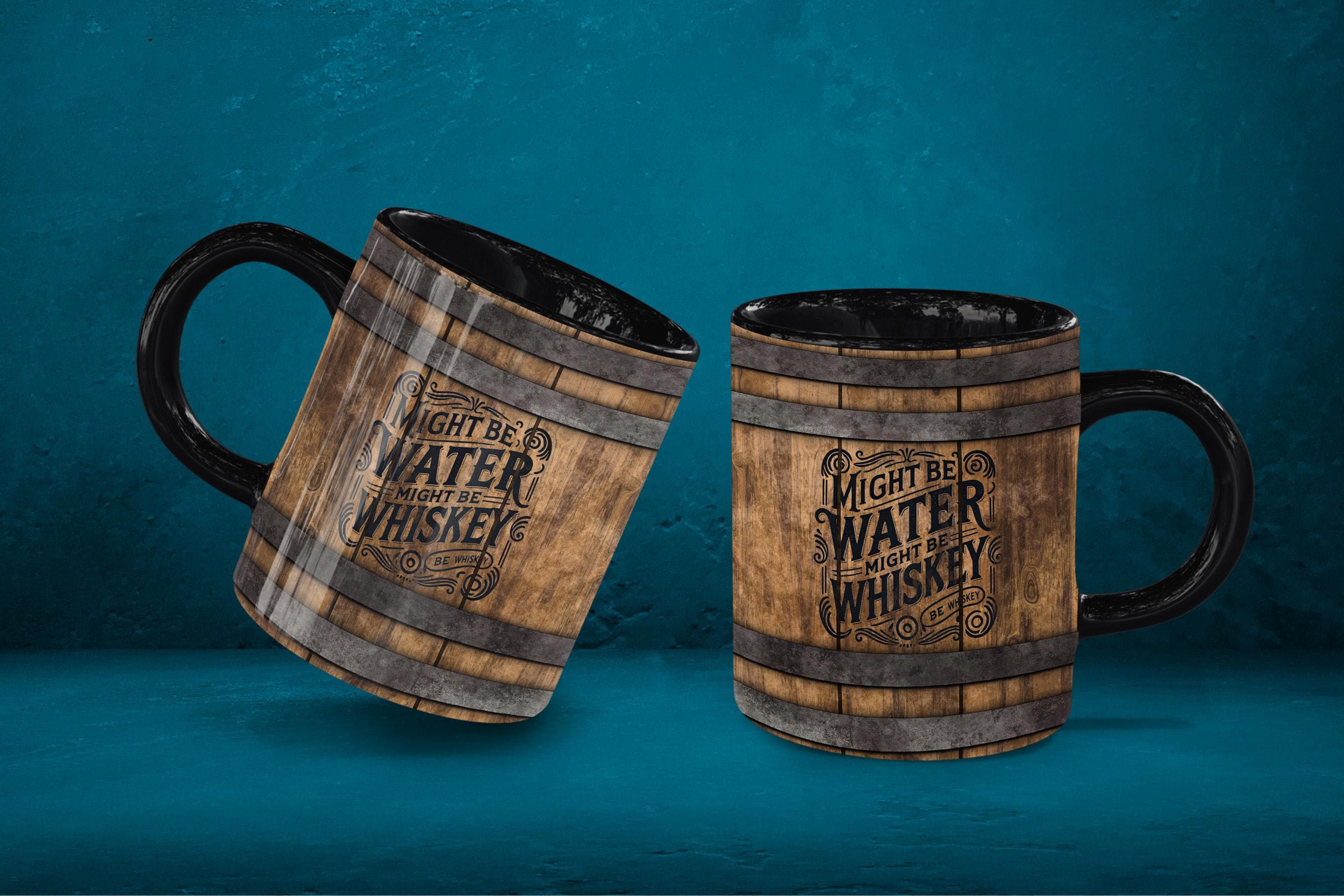 Funny Might be Water Might be Whiskey Mug Wrap, Aged Whiskey Barrel Mug Sublimation Template, Mug Wrap Design, Coffee Mug PNG Download