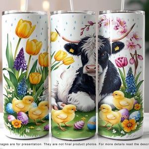 Cute Highland Cow Easter Spring 20 oz Skinny Tumbler Wrap PNG, Highland Cow Sublimation Design, Easter Tumbler Design, PNG Digital Download