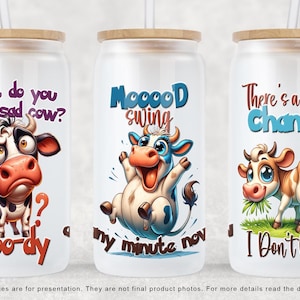 Sarcastic Cow 16oz Libbey Glass Can, Funny Cow Wrap Glass Can, Glass Can Wrap Sublimation Design, Funny Tumbler Wrap, PNG Digital Download