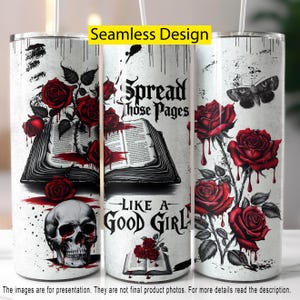 Romantasy boeken Tumbler Wrap PNG, donkere romantiek 20oz magere Tumbler sublimatie, Gothic Fantasy boekontwerp, esthetische PNG digitale download