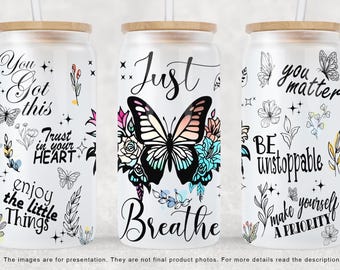 Motivational Butterfly Tumbler Wrap: Just Breathe PNG (Digital Download)