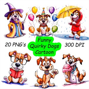 20 Funny Quirky Dog Clipart Bundle PNG, Whimsical Dog Sublimation Clipart, Quirky Animals Clip Art, Funny Dog PNG Bundle, Dog Lover Gift art