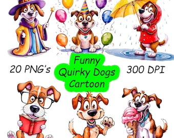 Funny Quirky Dog Clipart Bundle: Whimsical PNG Images (Digital Download)