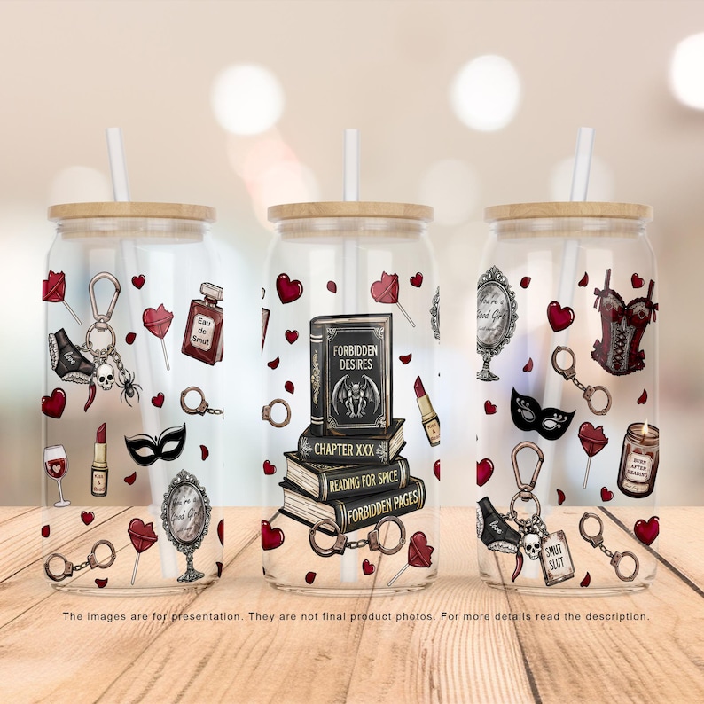 Spicy Book 16oz Libbey Glass Can Wrap PNG, Booktok Smut Sublimation Design, Romance Reader Gift, Bookish Aesthetic, Digital Download
