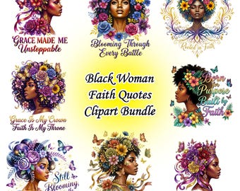 Inspirational Faith Quotes Black Woman PNG Clipart Bundle, Black Girl Magic Designs, Christian Black Girl Shirt, Bible Verse Sublimation
