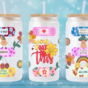 Motivational Retro Groovy 16oz Libbey Glass Can Sublimation Design, Groovy Good Vibes Glass Cup, Mental Health Awarenes PNG Digital Download