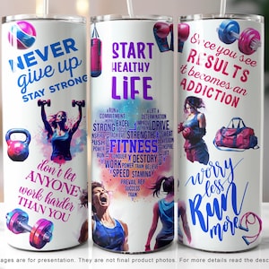 Motivational Fitness 20 oz Skinny Tumbler Sublimation Design Wrap, Gym Tumbler Wrap, Fitness Tumbler Wrap, Gym Life PNG Digital Download