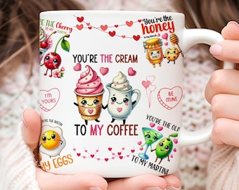 Kawaii Food Pun Sublimation Mug Wrap PNG, 11oz & 15oz Cup Template, Funny Couples Valentines Day Design, Digital Download