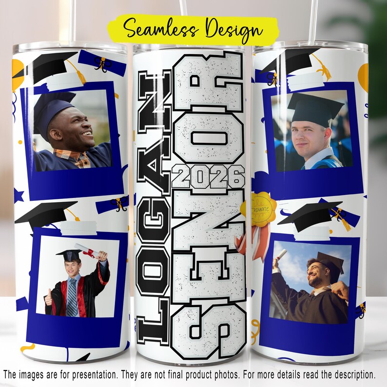Senior Graduation 2026 College Football Tumbler Wrap PNG: Add Photo and Name (Digital Download) image 3