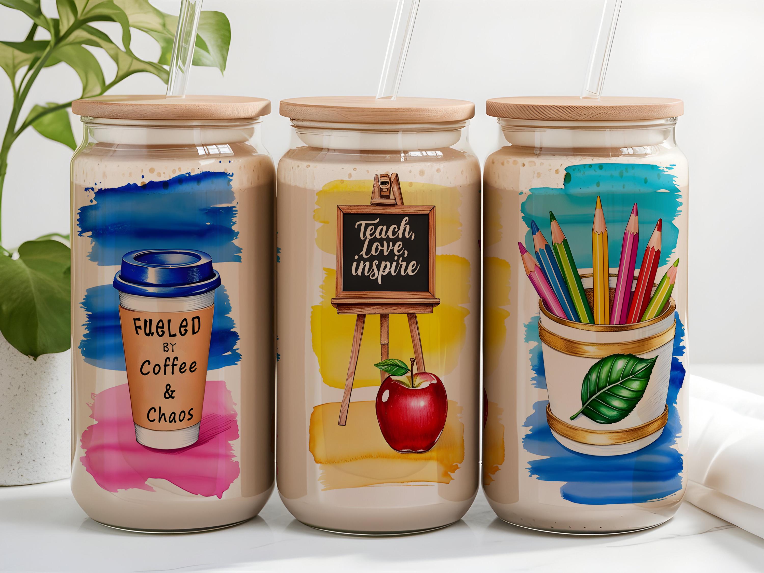 Teach Love Inspire 16oz Libbey Glass Can Wrap PNG, Brushstrokes Teacher ...