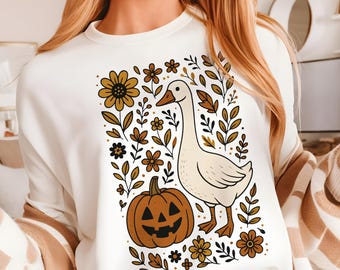 Funny Halloween Goose PNG: Floral Boho Fall Sublimation Design (Digital Download)