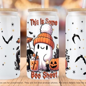 Simpatico fantasma con zucca Spice Latte Halloween 16 oz Libbey Glass Can Tumbler Design a sublimazione, This Is Some Boo Sheet PNG Download digitale