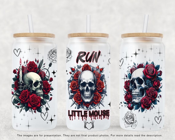 Run Little Mouse 16oz Libbey Glass Can Design, Haunting Adeline Inspired PNG, Rose Skeleton Dark Romance Smut Reader PNG Digital Download