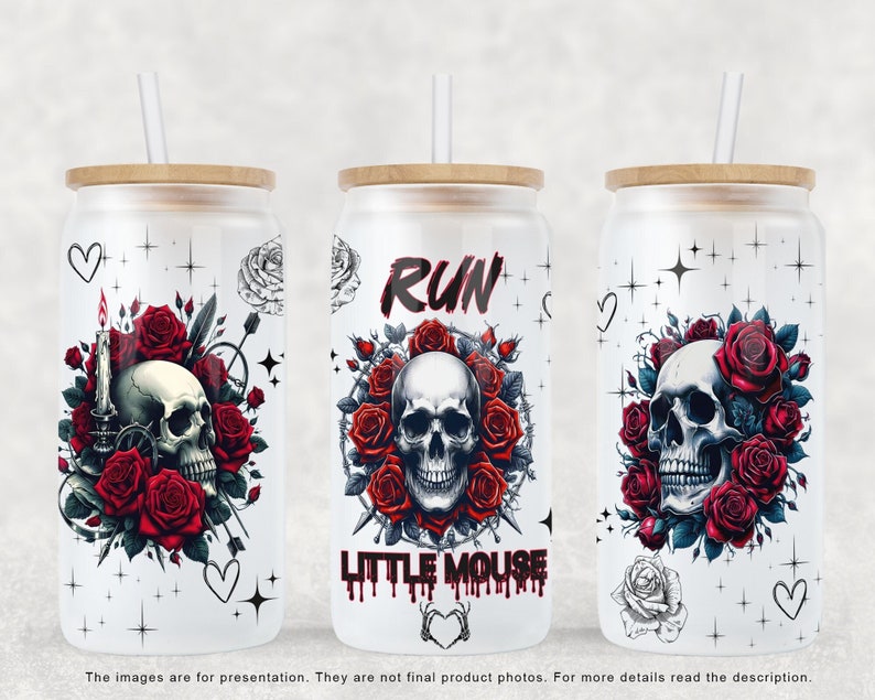 Run Little Mouse 16oz Libbey Glass Can Design, Haunting Adeline Inspired PNG, Rose Skeleton Dark Romance Smut Reader PNG Digital Download