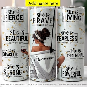 Personalized Black Woman 20oz Skinny Tumbler PNG, She Is Tumbler Wrap, Black Girl Magic Tumbler PNG Digital File Download, PNG Sublimation