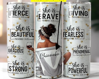 Personalized Black Woman 20oz Skinny Tumbler PNG, She Is Tumbler Wrap, Black Girl Magic Tumbler PNG Digital File Download, PNG Sublimation